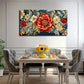 White Flowers On Dark Blue Wall Art Canvas Office Home Room Framed 120x60cm