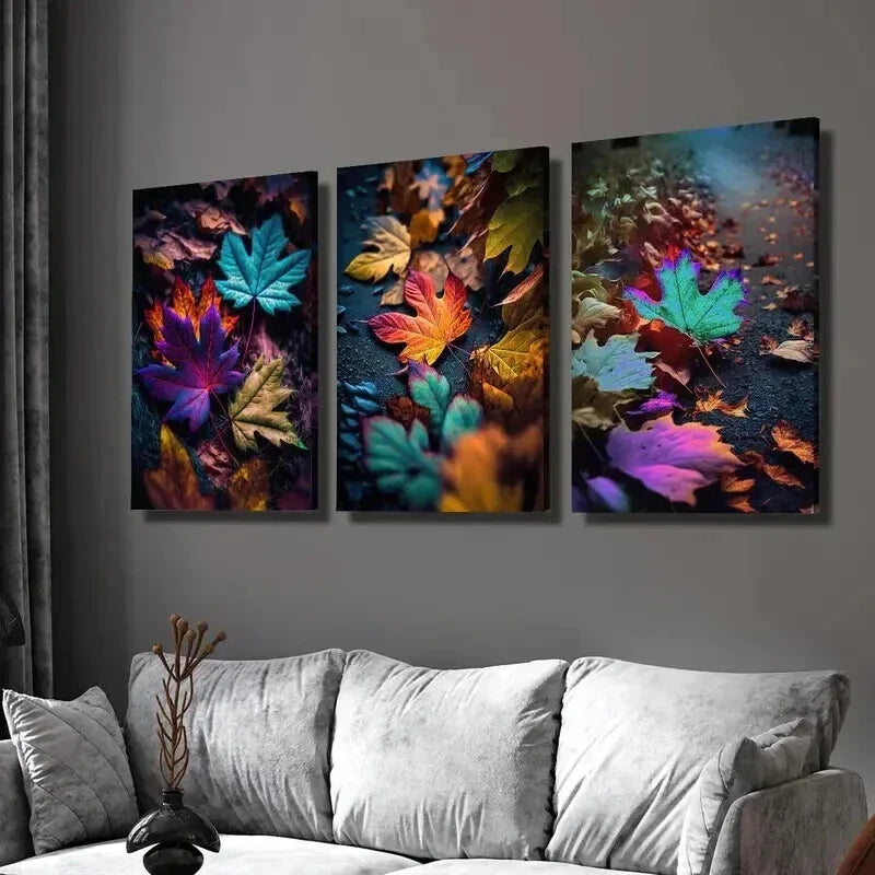 3pcs Colorful Maple Leaf Falling on the Ground Wall Art Set Canvas Framed 40x60cm - High Quality Print 100% Australian Made Wall Canvas Ready to Hang