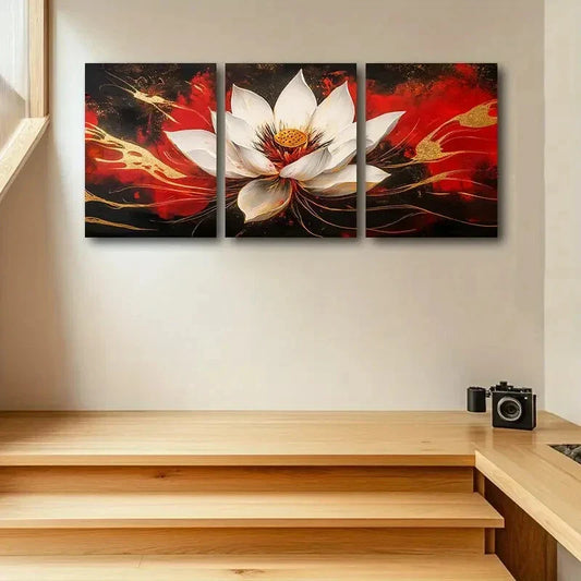 3pcs White for Lotus Flower Metal Print Ready to Hang Art