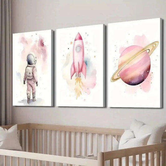 3pcs Astronaut & Rocket Themes Wall Art Set Canvas Framed 40x60cm - High Quality Print 100% Australian Made Wall Canvas Ready to Hang