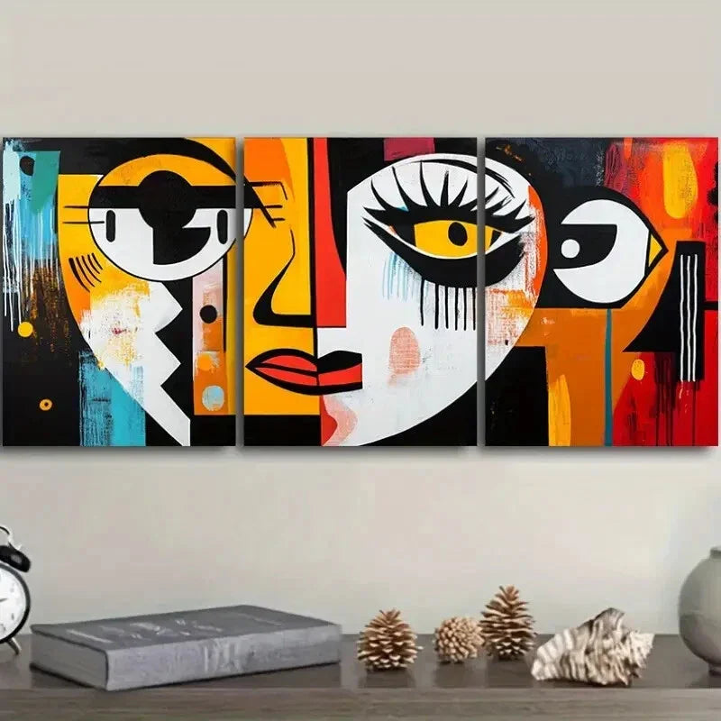 3pcs Abstract Face Canvas Wall Art Set Canvas Framed 40x60cm - High Quality Print 100% Australian Made Wall Canvas Ready to Hang
