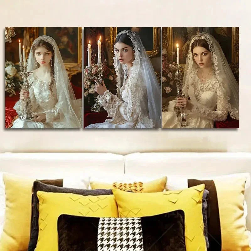 3pcs  Featuring a Vintage Wedding Girl, Wall Art Set Canvas Framed 40x60cm - High Quality Print 100% Australian Made Wall Canvas Ready to Hang