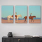 3pcs Horse Riding White and Brown Horse Metal Print Ready to Hang Art