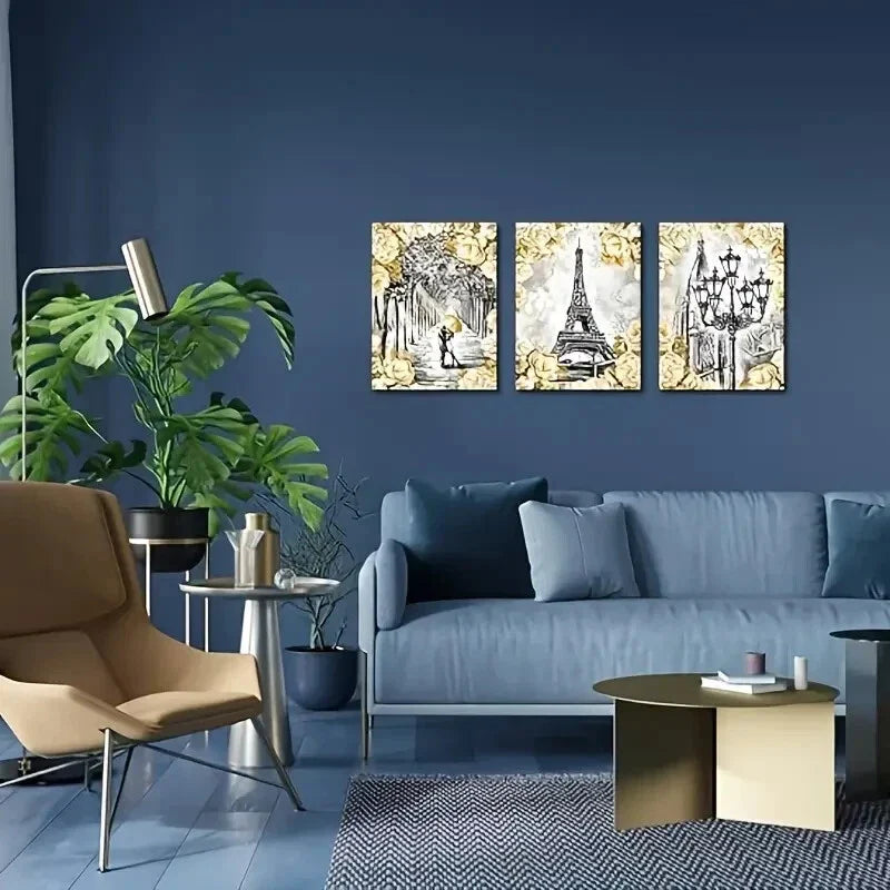 3pcs Eiffel Tower Painting Black and White Roman  Metal Print Ready to Hang Art