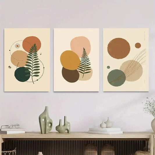 3pcs Modern Abstract 3 Botanical Green Wall Art Set Canvas Framed 40x60cm - High Quality Print 100% Australian Made Wall Canvas Ready to Hang
