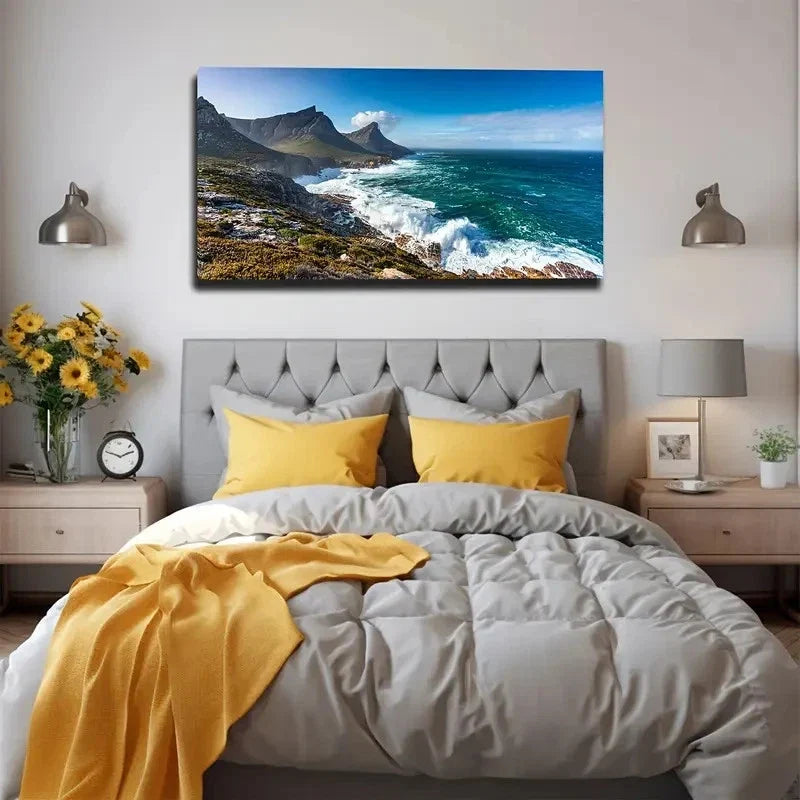 Coastal Mountain Wall Art Canvas Office Home Room Framed 80x45cm