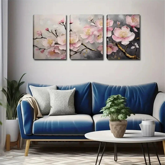 3pcs Pink And White Flowers Metal Print Ready to Hang Art