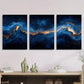 3pcs Blue & Golden Swirling Space Design Metal Print Ready to Hang Art