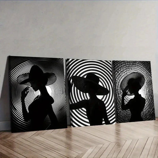 3pcs The girl under the circle Wall Art Set Canvas Framed 40x60cm - High Quality Print 100% Australian Made Wall Canvas Ready to Hang