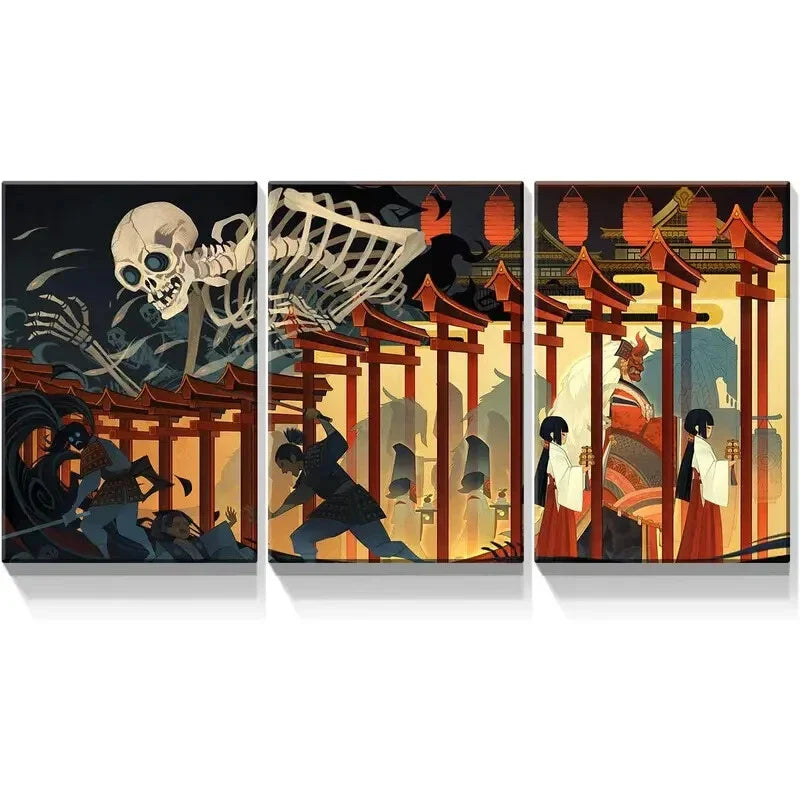 3pcs The Witch and The Skeleton Spectre  Metal Print Ready to Hang Art