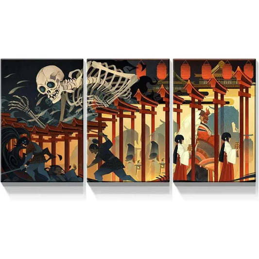 3pcs The Witch and The Skeleton Spectre  Metal Print Ready to Hang Art
