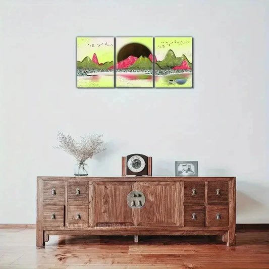 3pcs Mountains, rivers, boats Posters Metal Print Ready to Hang Art