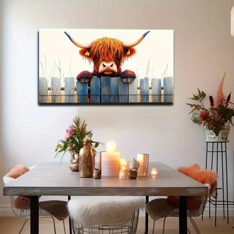 Featuring Cow Wearing Earring Wall Art Canvas Office Home Room Framed 80x45cm