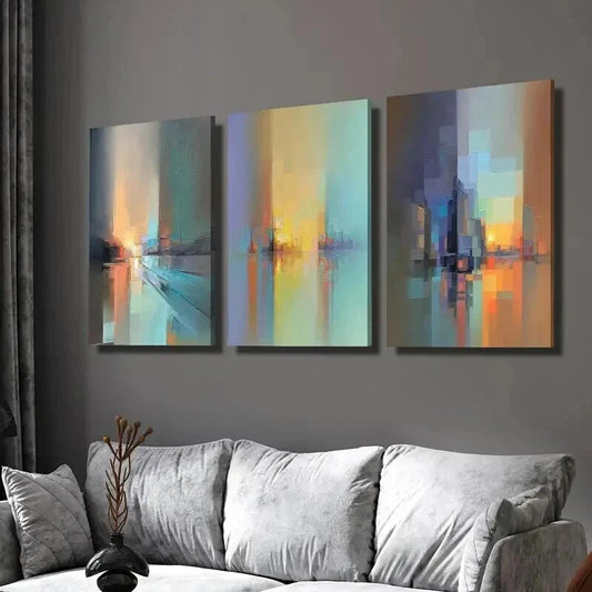 3pcs Geometric City Architecture & Skyline Wall Art Set Canvas Framed 40x60cm - High Quality Print 100% Australian Made Wall Canvas Ready to Hang