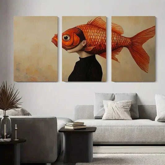 3pcs Surreal Fish Woman Abstract Conceptual Metal Print Ready to Hang Art