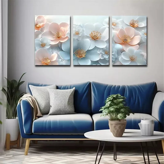 3pcs Pink And White Flowers, Beautiful Wall Art Set Canvas Framed 40x60cm - High Quality Print 100% Australian Made Wall Canvas Ready to Hang