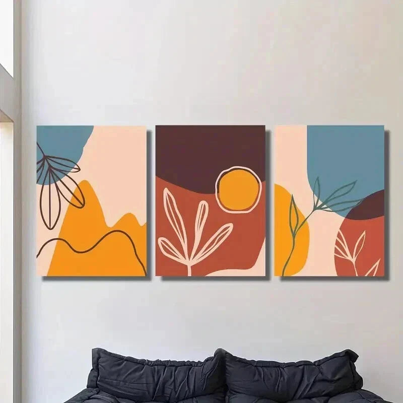3pcs Boho Style Leaves Sunset Decorative Wall Art Set Canvas Framed 40x60cm - High Quality Print 100% Australian Made Wall Canvas Ready to Hang