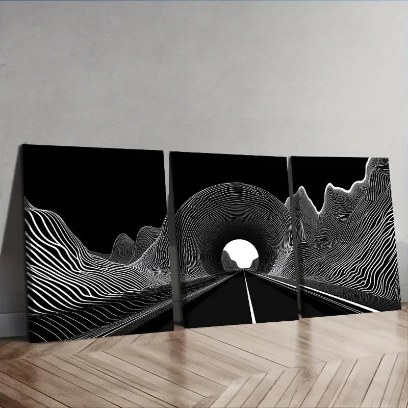3pcs Black Hole Tunnel Design Wall Art Set Canvas Framed 40x60cm - High Quality Print 100% Australian Made Wall Canvas Ready to Hang
