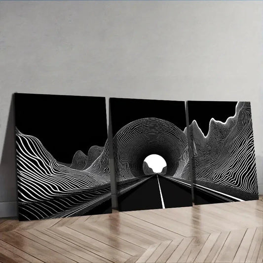 3pcs Black Hole Tunnel Design Wall Art Set Canvas Framed 40x60cm - High Quality Print 100% Australian Made Wall Canvas Ready to Hang