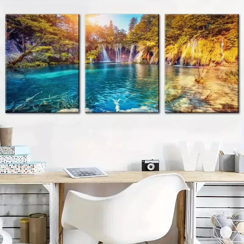 3pcs Lake Forest Nature Scenery Canvas Framed 40x60cm - High Quality Print 100% Australian Made Wall Canvas Ready to Hang