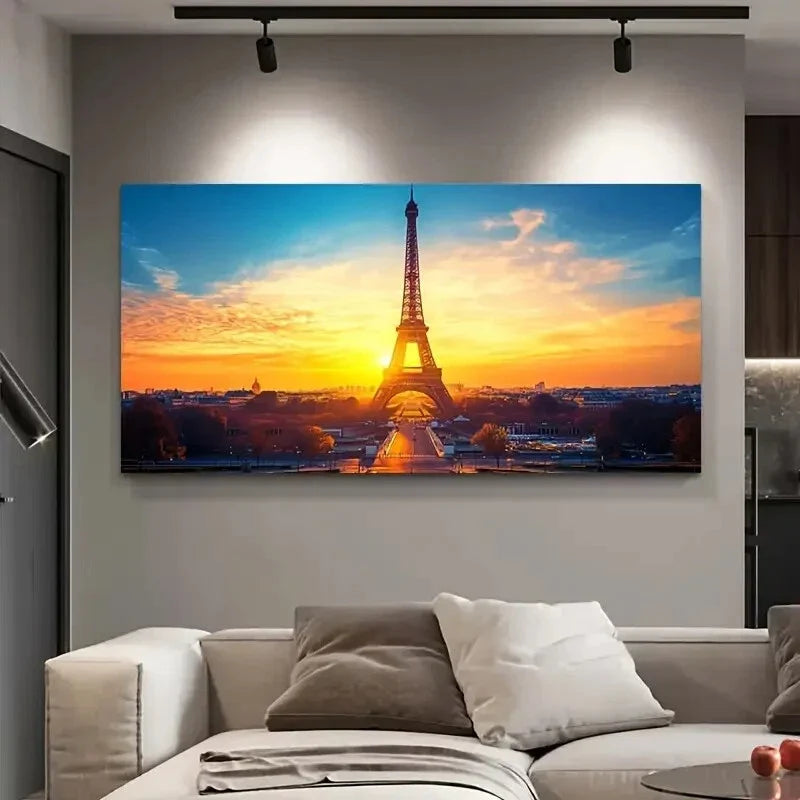 Sunset Eiffel Tower Paris wall canvas office home room framed 80x45cm