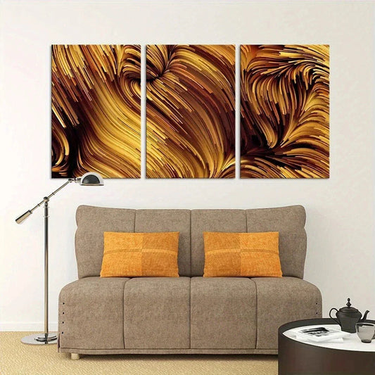 3pcs Gorgeous Petard Stunning Golden Themed Metal Print Ready to Hang Art