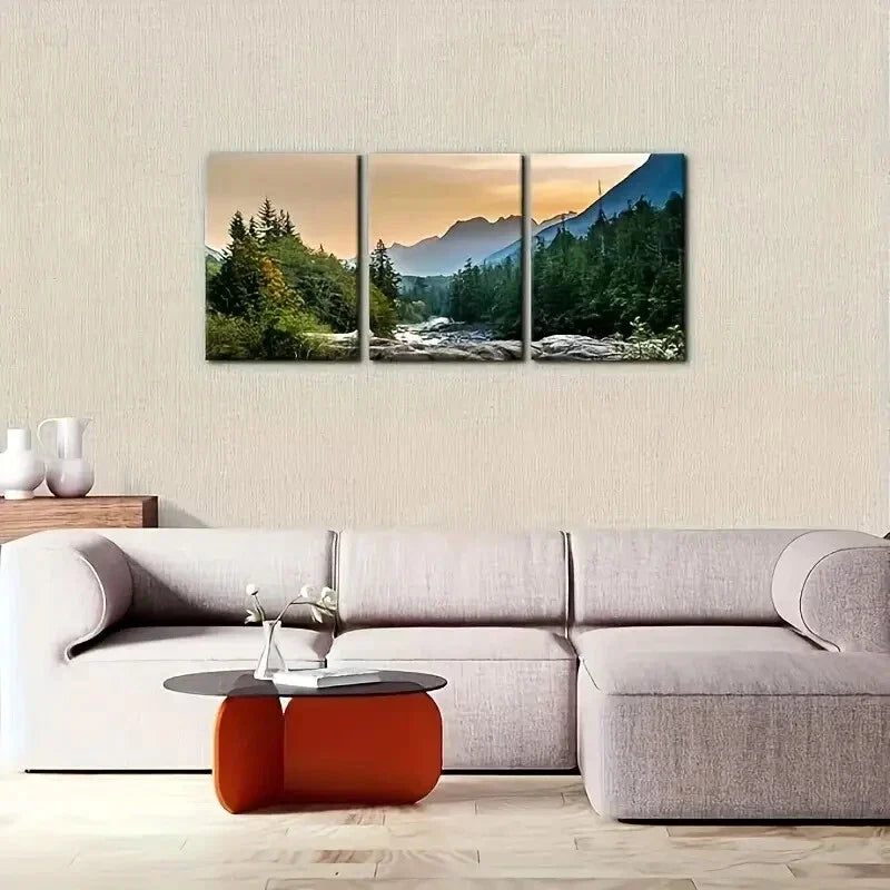 3pcs Mountain River Forest Nature Landscape  Metal Print Ready to Hang Art
