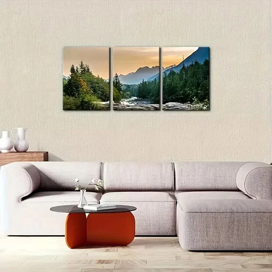 3pcs Mountain River Forest Nature Landscape  Metal Print Ready to Hang Art