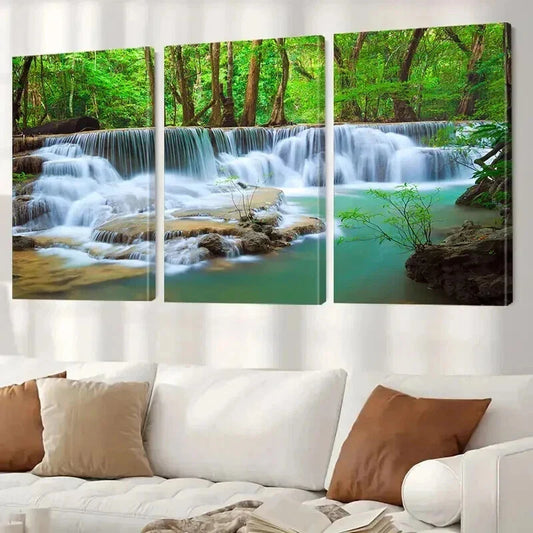 3pcs Modern Forest & White-Capped Waterfall Wall Art Set Canvas Framed 40x60cm - High Quality Print 100% Australian Made Wall Canvas Ready to Hang
