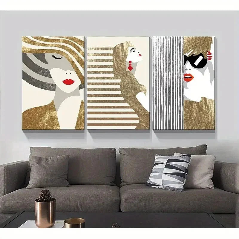 3pcs Abstract Fashion Woman Metal Print Ready to Hang Art