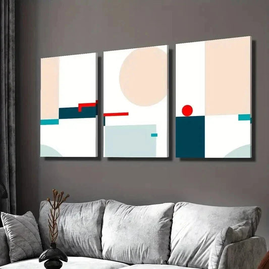 3pcs Colorful Bauhaus Geometric Pattern Wall Art Set Canvas Framed 40x60cm - High Quality Print 100% Australian Made Wall Canvas Ready to Hang