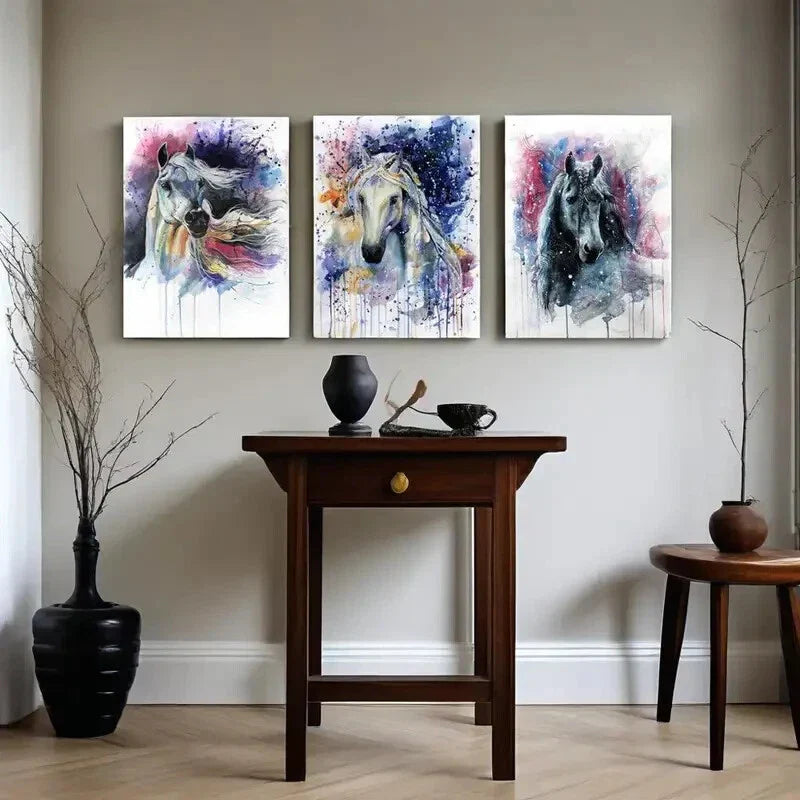 3pcs Horse Animal Painting Prints Metal Print Ready to Hang Art