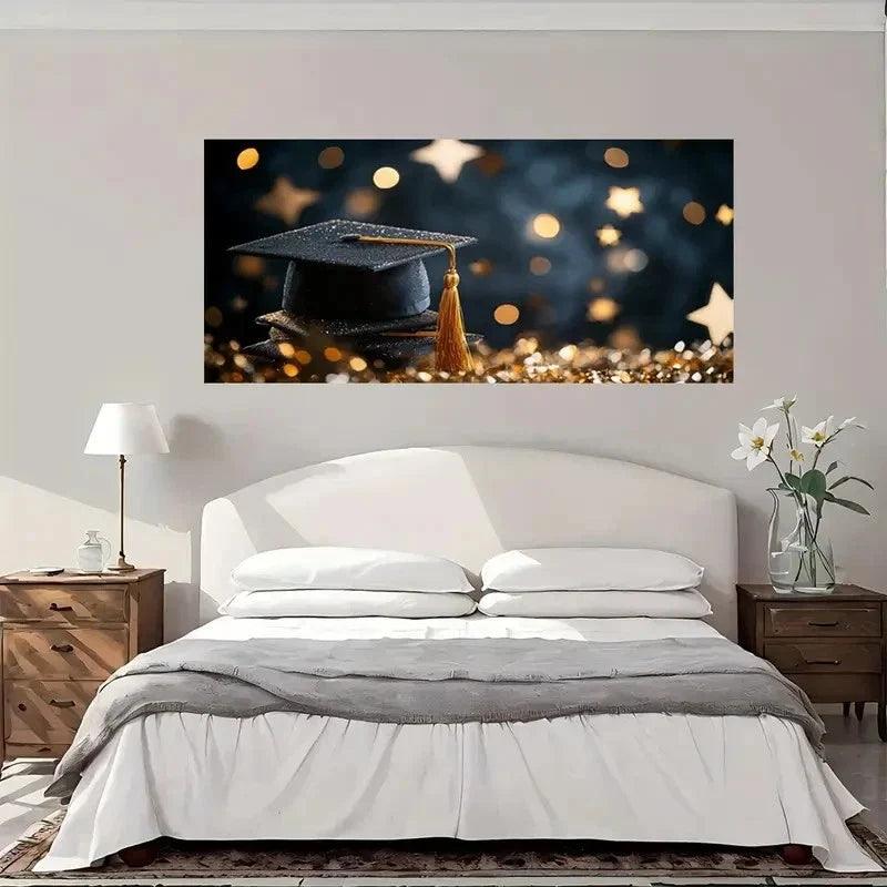 Graduation Cap Celebration Wall Art Canvas Office Home Room Framed 120x60cm