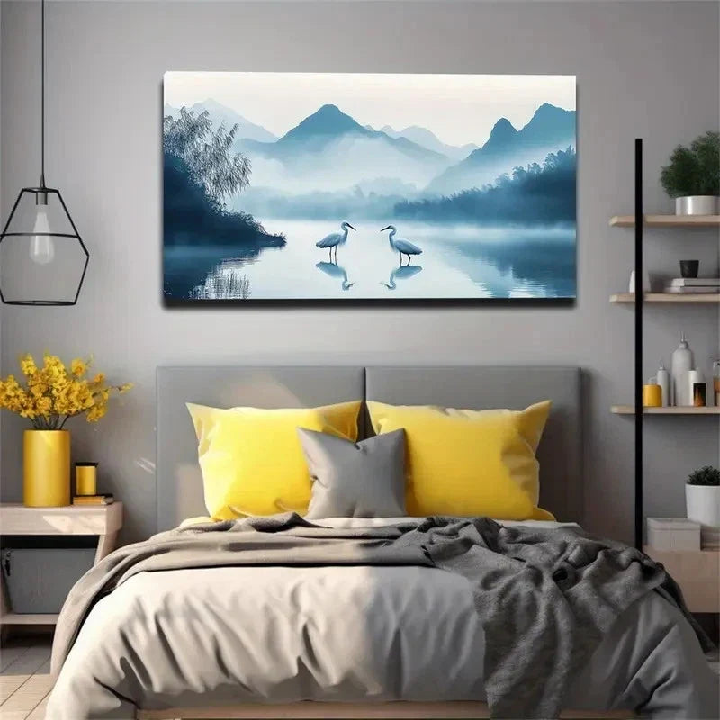 Misty Mountains & Serene Wall Art Canvas Office Home Room Framed 120x60cm