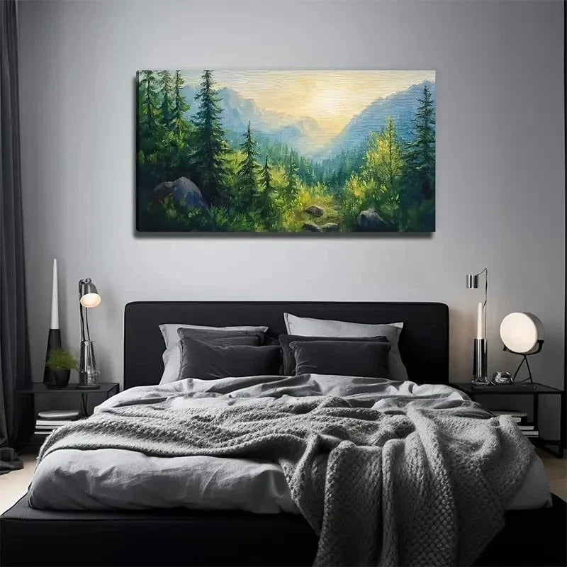 Forest Landscape Painting Wall Art Canvas Office Home Room Framed 80x45cm