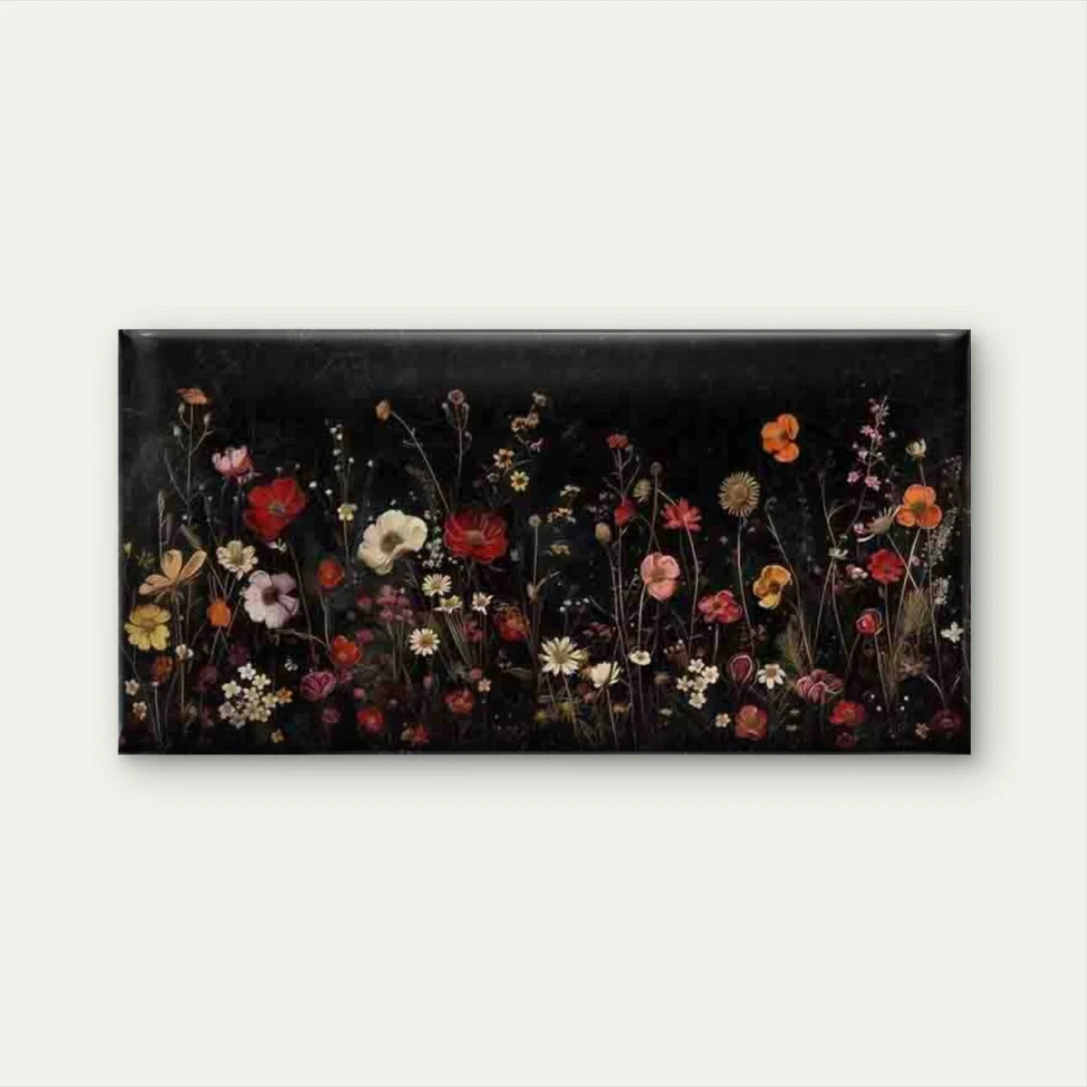 Modern Wildflowers on Black Wall Art Canvas Office Home Room Framed 120x60cm