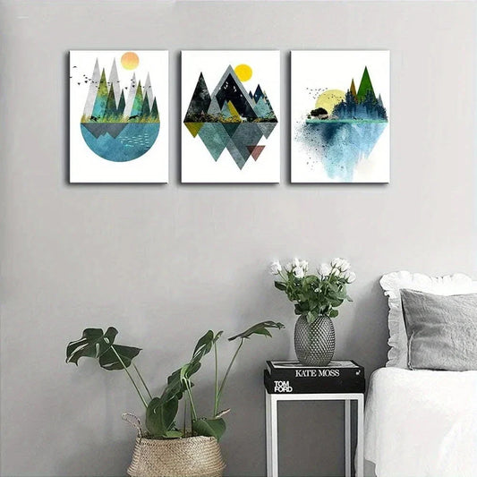 3pcs Abstract Geometric Mountains Artwork Metal Print Ready to Hang Art