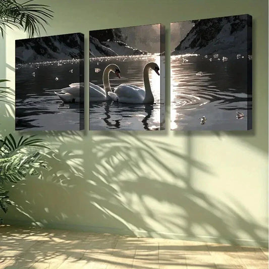 3pcs  Water Swan Nature Wall Art Set Canvas Framed 40x60cm -High Quality Print 100% Australian Made Wall Canvas Ready to Hang