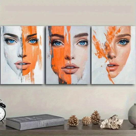 3pcs Confident Blue-Eyed Woman Metal Print Ready to Hang Art