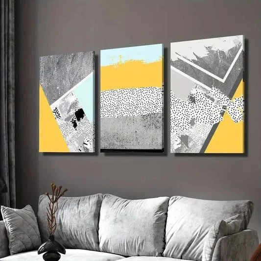 3pcs Yellow Gray Black Geometric Shapes Wall Art Set Canvas Framed 40x60cm - High Quality Print 100% Australian Made Wall Canvas Ready to Hang
