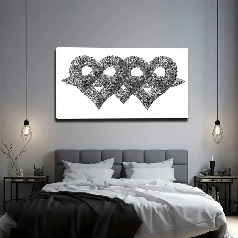 White Interlocking Loop Design Wall Art Canvas Office Home Room Framed 120x60cm