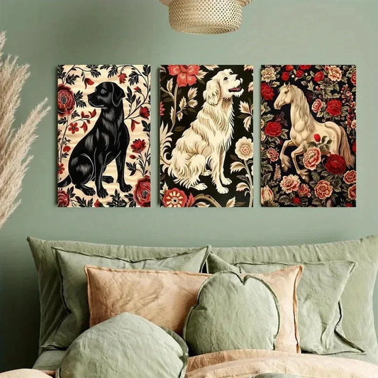 3pcs Artistic Dog in Year of the Year Metal Print Ready to Hang Art