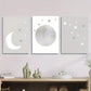 3pcs gray moon and stars, neutral art, Metal Print Ready to Hang Art