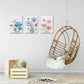 3pcs   Colorful Floral Picture Blue Yellow Pink Metal Print Ready to Hang Art