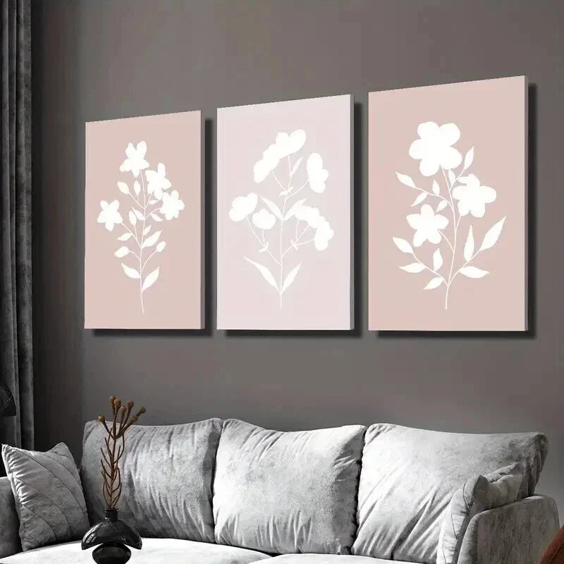 3pcs Blush Pink Abstract Minimalist Flowers Wall Art Set Canvas Framed 40x60cm - High Quality Print 100% Australian Made Wall Canvas Ready to Hang