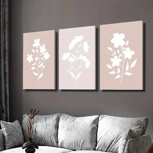 3pcs Blush Pink Abstract Minimalist Flowers Wall Art Set Canvas Framed 40x60cm - High Quality Print 100% Australian Made Wall Canvas Ready to Hang
