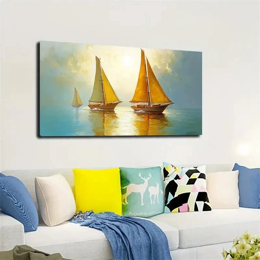 Sailboats At Sunset Wall Art canvas office home room framed 120x60cm
