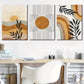 3pcs abstract line leaf sun print, bohemian Wall Art Set Canvas Framed 40x60cm - High Quality Print 100% Australian Made Wall Canvas Ready to Hang