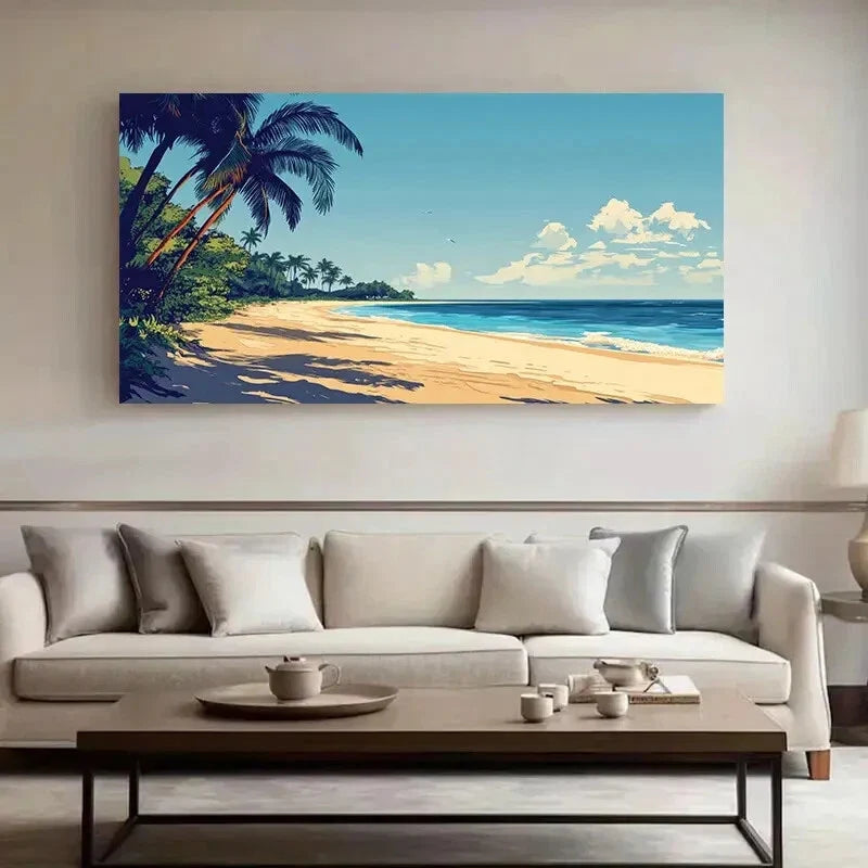 Tropical Beach Palm Trees wall canvas office home room framed 120x60cm