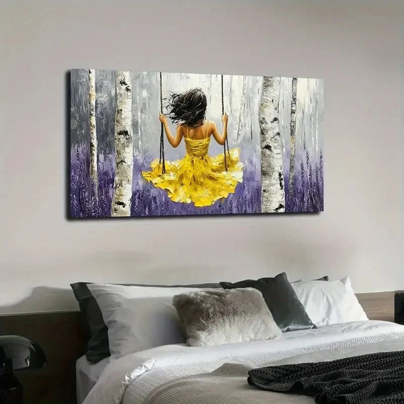 Vibrant Yellow Dress Woman Wall Art Canvas Office Home Room Framed 120x60cm